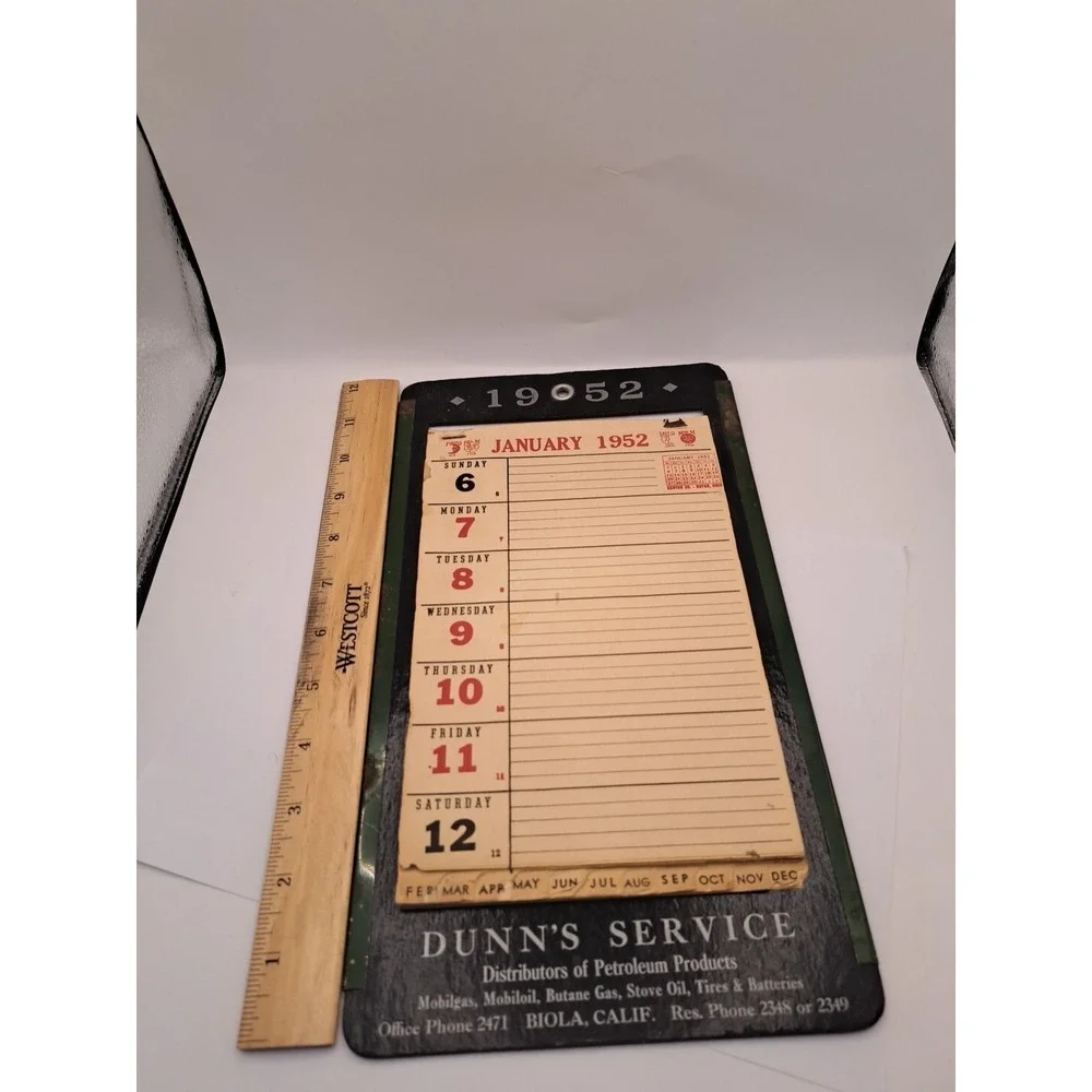 Vintage 1952 Dunna Service Petroleum Products Calender Biola CALIF Advertising